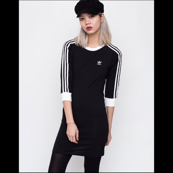 Adidas Women's 3 Stripes Dress Black - Picture 1 of 12